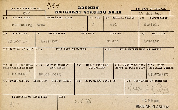 Scan eines Auszug der Bremer Auswandererkartei. Foto: Staatsarchiv Bremen