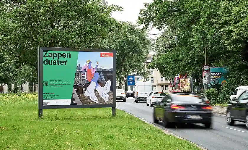 Eines der Großflächenplakate Kampagne. Foto: Projektbüro Innenstadt / Christian Burmester