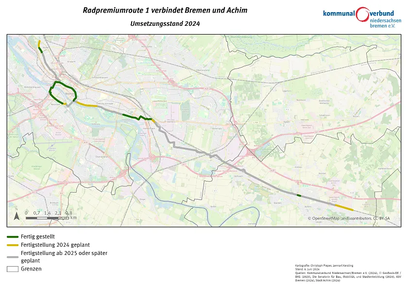 Radpremiumroute 1 verbindet Bremen und Achim – Umsetzungsstand 2024. Foto: Kommunalverbund 