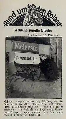 Umbenennung der Meterstraße in Langemarckstraße – Meldung aus der Bremer Zeitung vom 12. November 1937.