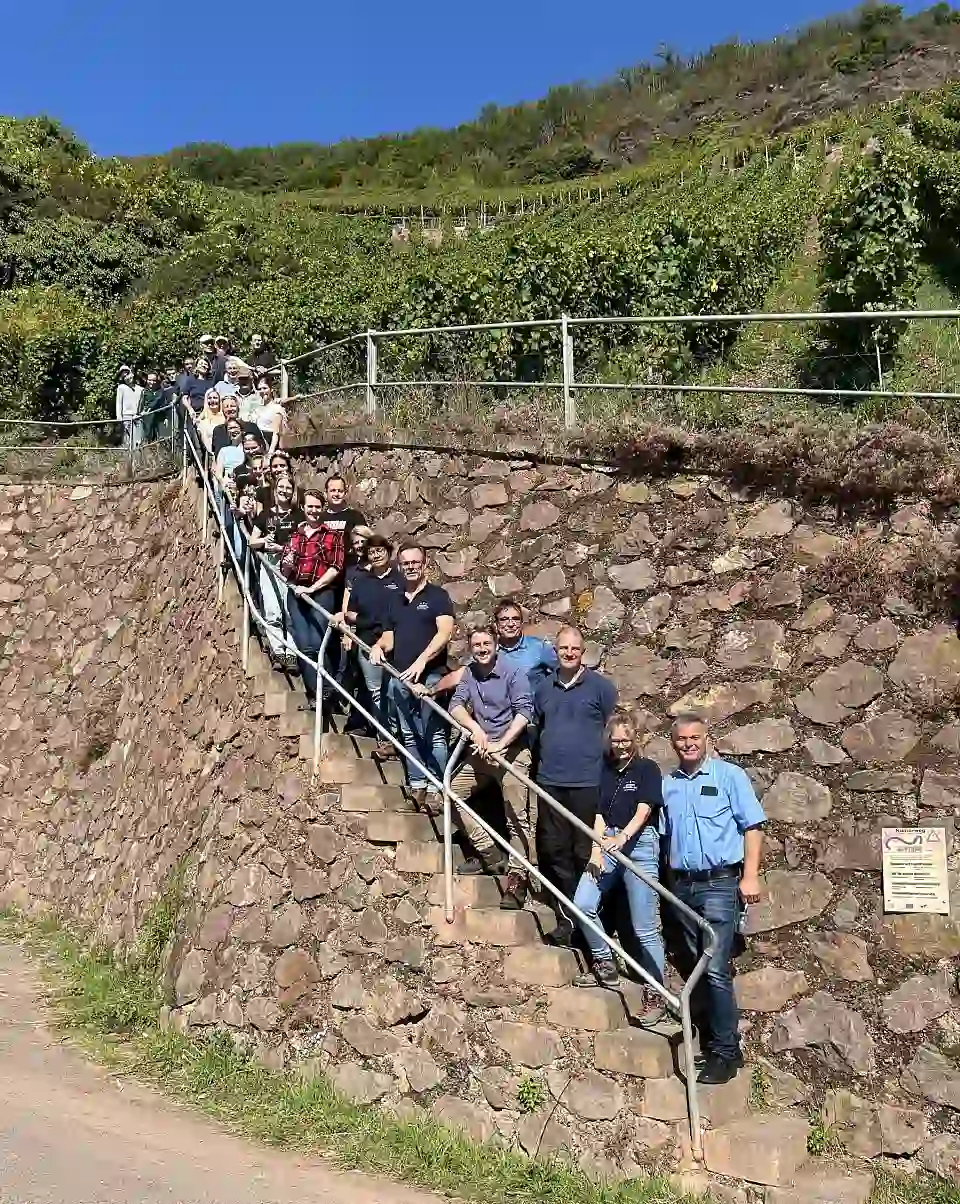 Das Lese-Team 2024 kurz bevor es im Bremer Weinberg, dem Erdener Treppchen, an die Arbeit ging. 