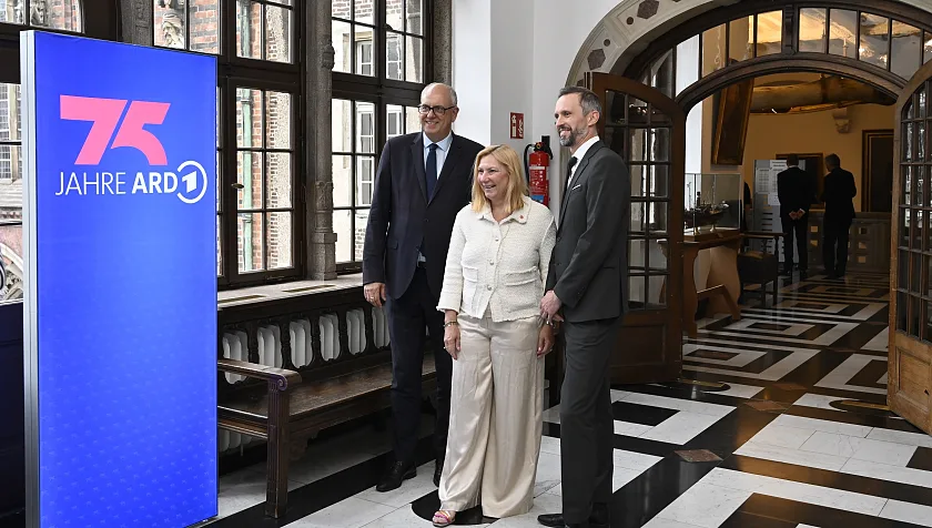 Feierten das ARD-Jubiläum (von links): Bürgermeister Andreas Bovenschulte, Yvette Gerner (Intendantin Radio Bremen) und Florian Hager, Intendant des Hessischen Rundfunks und ARD-Vorsitzender. 