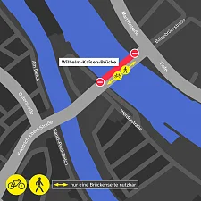 Übersicht der Umleitungen für Fuß- und Radverkehr. 