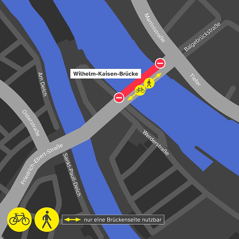Übersicht der Umleitungen für Fuß- und Radverkehr. 