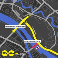 Umleitung für Pkw und Lkw bis 16 t von Mitte Richtung Neustadt.