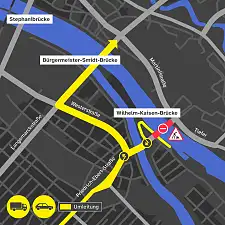 Umleitung für Pkw und Lkw bis 16t aus der Neustadt Richtung Mitte.