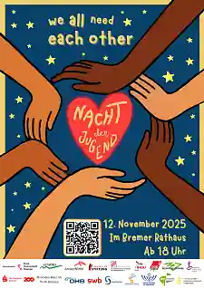 Das Plakat der Nacht der Jugend 2025 unter dem Motto we all need each other.
