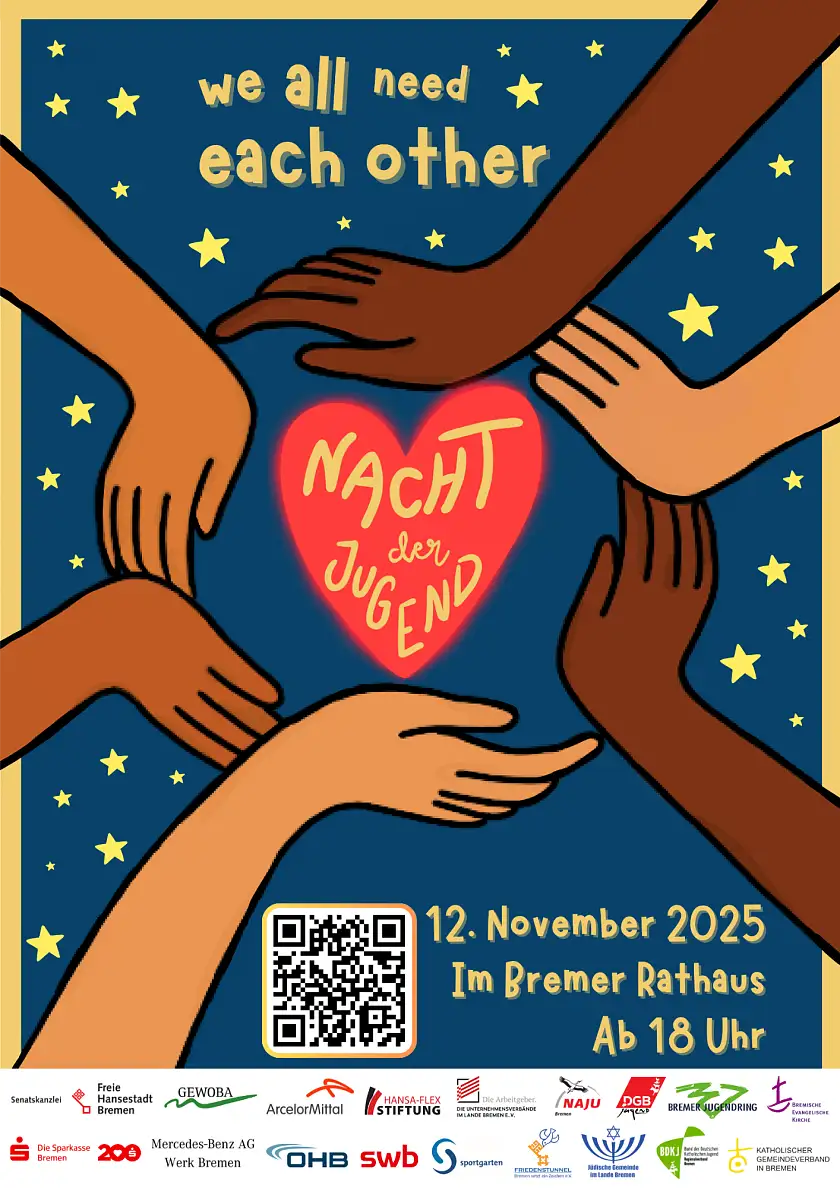 Das Plakat der Nacht der Jugend 2025 unter dem Motto we all need each other.