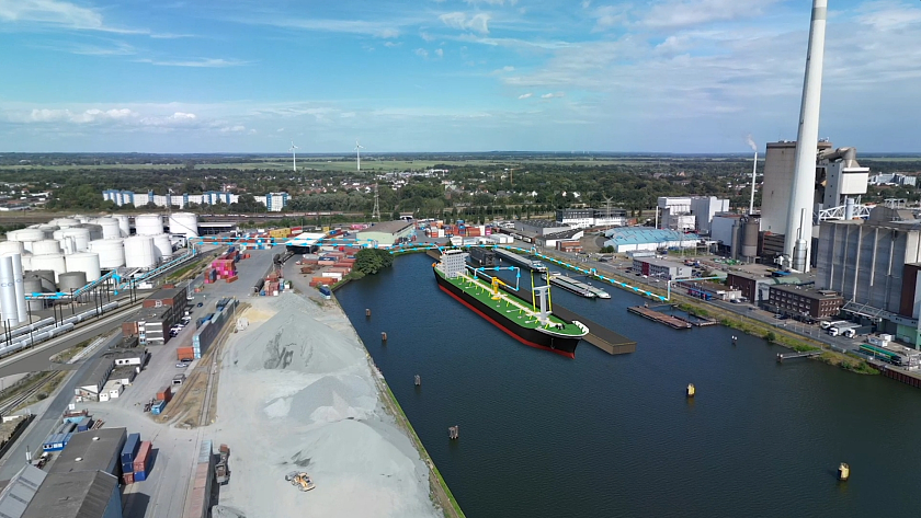 Visualisierung der Anlage und Tanker-Liegeplatz. 