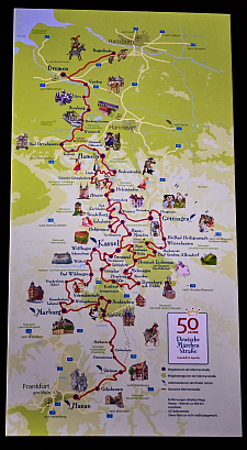 Der Verlauf der Deutschen Märchenstraße von Hanau bis Bremen. 